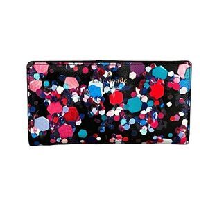 Kate Spade Grant Lane Bright Jewel Stacy Saffiano Leather Wallet Black Multi‎